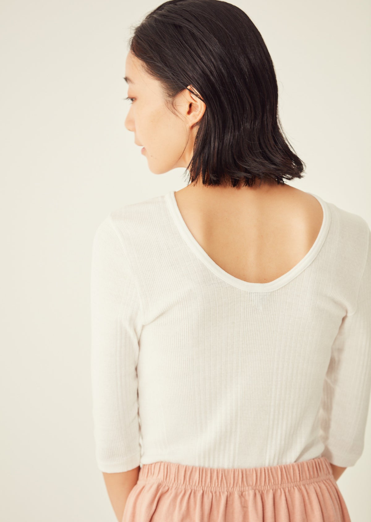 FILMELANGE（フィルメランジェ） ネレア 針抜きリブ 5分袖カットソー / レディース インナー 綿100 NEREA Broad Stitch Rib FILMELANGE（フィルメランジェ） ネレア 針抜きリブ 5分袖