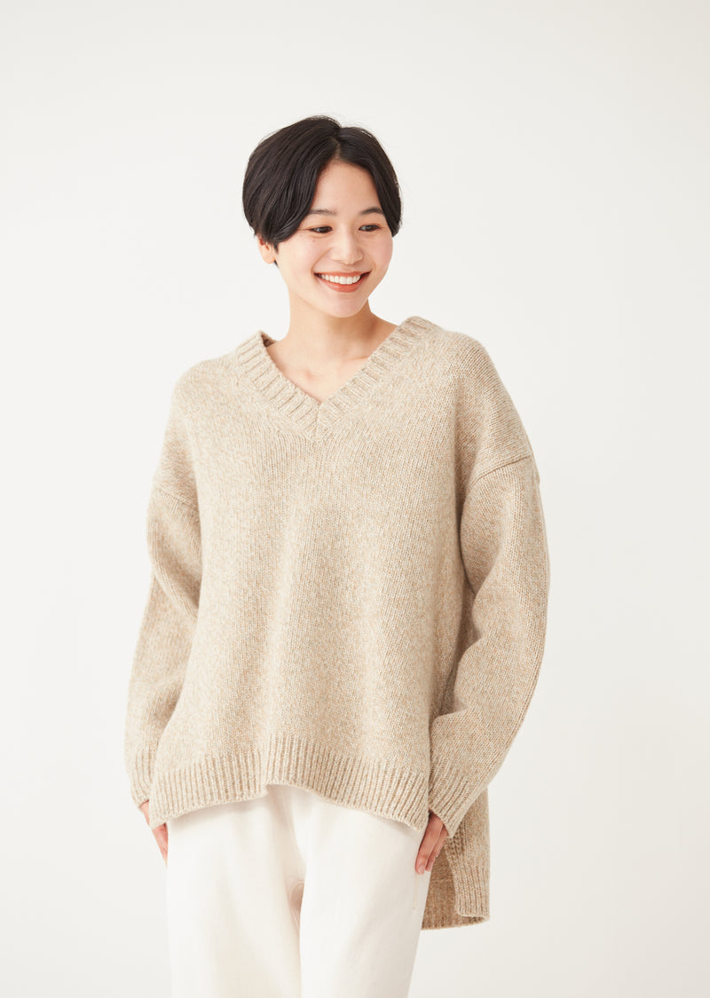 FIONA / フィオナ Mix Yarn Wool Knit Ｖネックチュニック