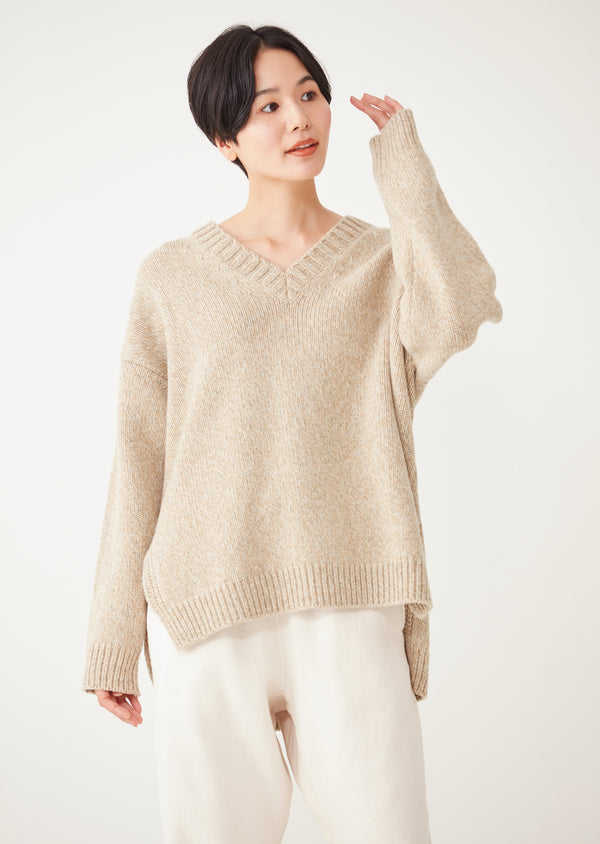 FIONA / フィオナ Mix Yarn Wool Knit Ｖネックチュニック